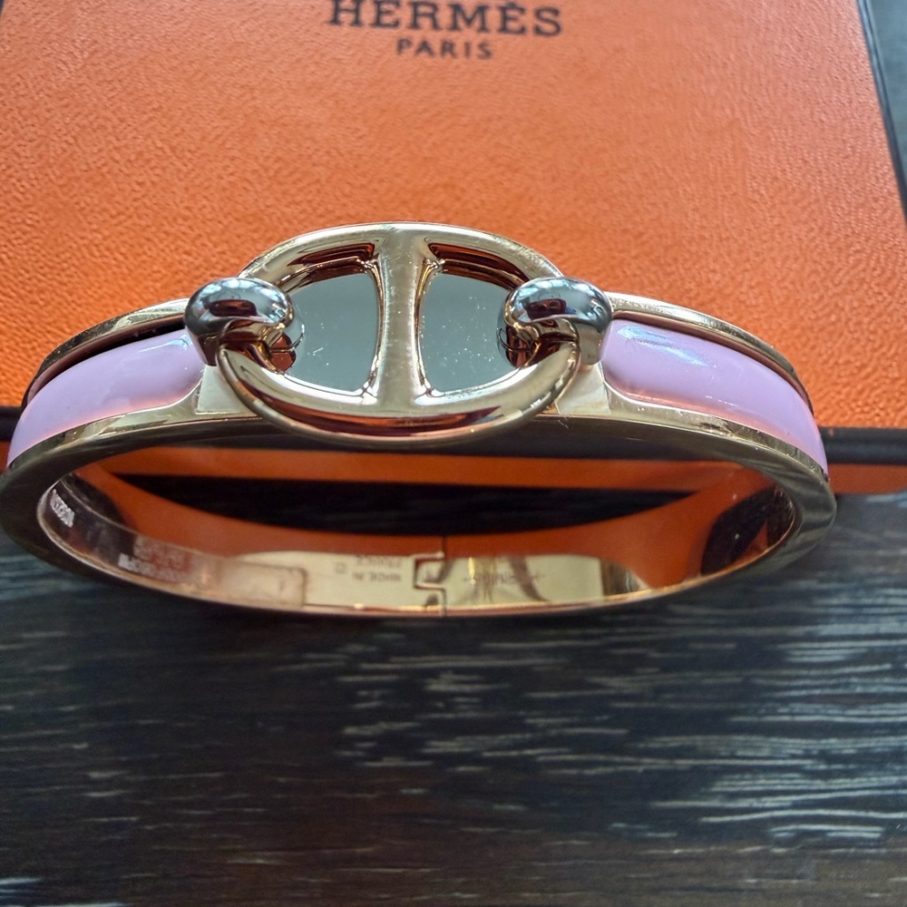 Hermes Pink snd rose Gold mini Clic Clac Bracelet